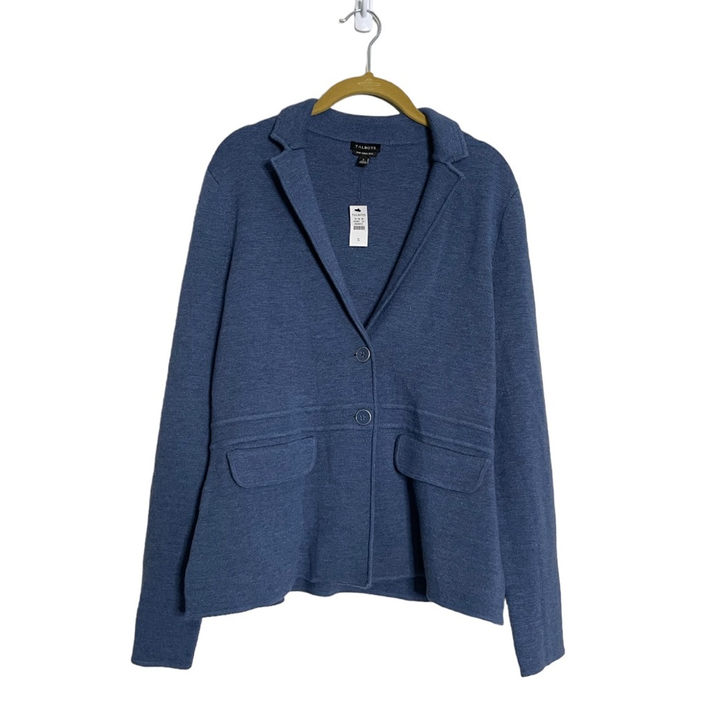 Talbots NWT Pure Wool Blue Cardigan Sweater Small